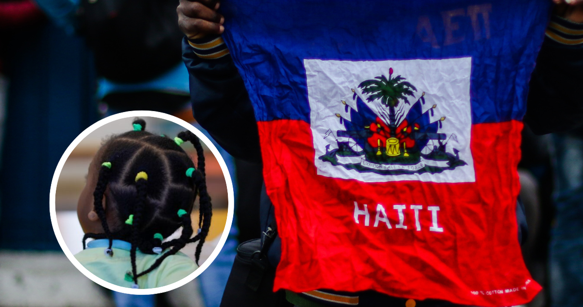Bandera de Haití. Y foto de contexto de niña haitiana.