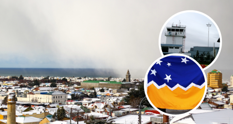 Punta Arenas, bandera de Magallanes y Aeropuerto Internacional Presidente Carlos Ibáñez del Campo.