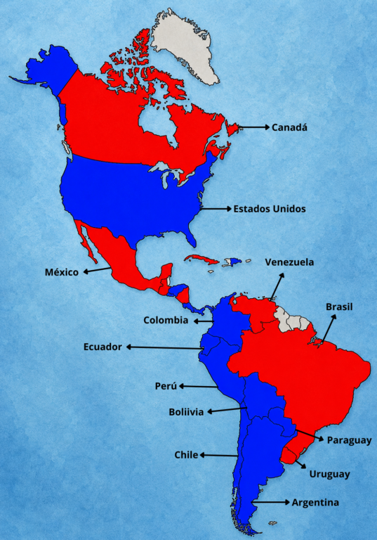 Mapa político de América post elecciones en Perú y Colombia