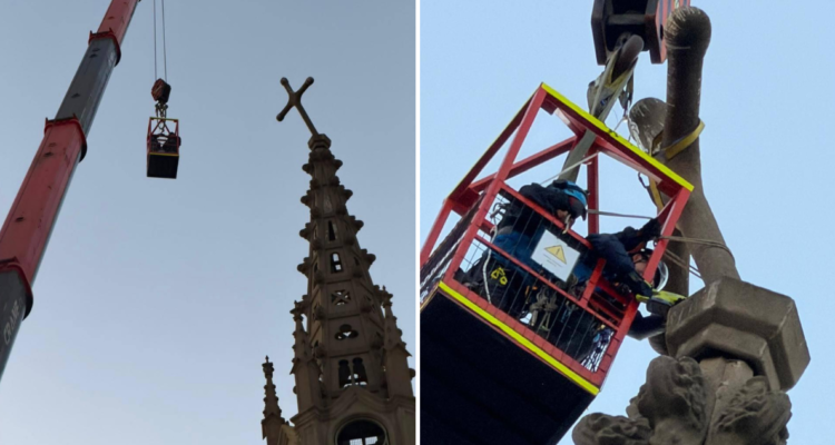 Retiran cruz inclinada de iglesia Los Carmelitas en Viña del Mar tras riesgo de colapso
