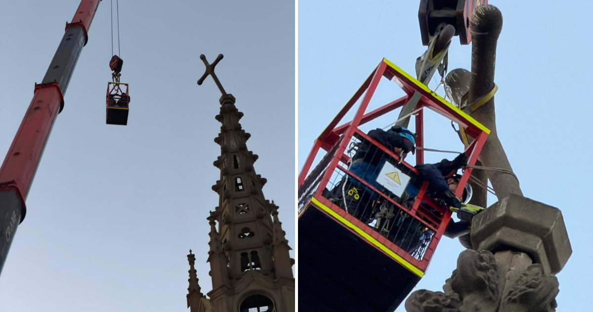 Retiran cruz inclinada de iglesia Los Carmelitas en Viña del Mar tras riesgo de colapso