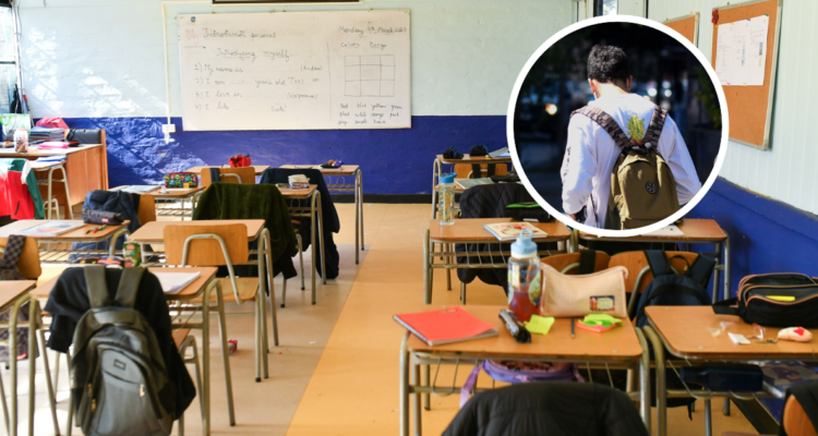 Sala de clases y foto de contexto de estudiante.