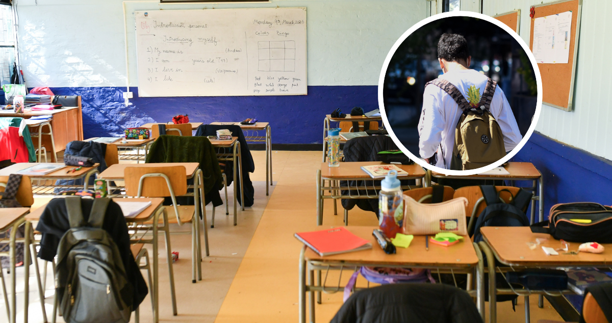 Sala de clases y foto de contexto de estudiante.