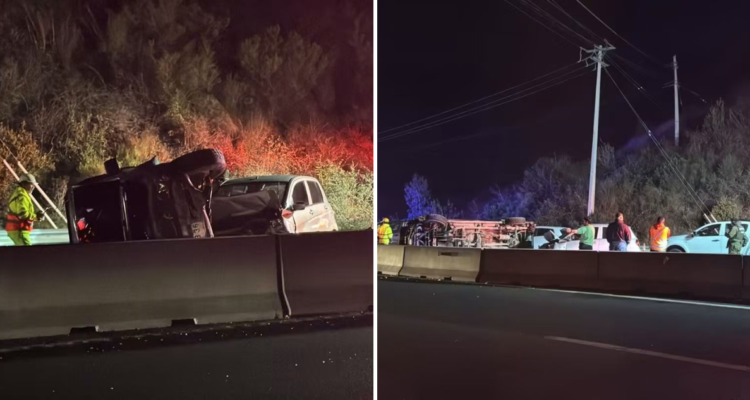 Triple colisión con volcamiento deja tres lesionados en Ruta 68: tránsito fue restablecido