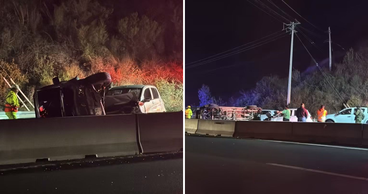 Triple colisión con volcamiento deja tres lesionados en Ruta 68: tránsito fue restablecido