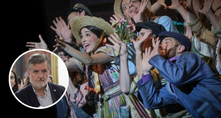 Elenco de “La pérgola de las flores” y en miniatura el ministro Undurraga
