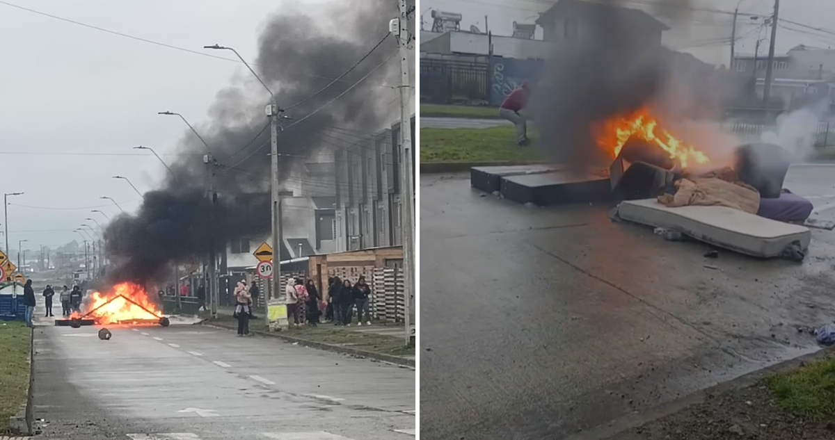 Vecinos expulsan a presuntos delincuentes de vivienda en Puerto Montt y queman muebles en la calle