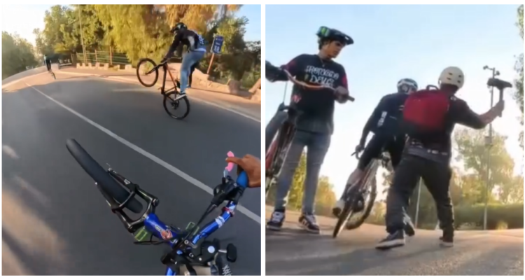 VIDEO | Contra el tránsito y haciendo piruetas: ciclistas protagonizan pelea en cerro San Cristóbal