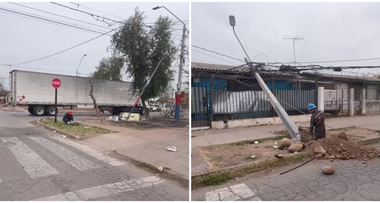 VIDEO | Camión de alto tonelaje arrasa con postes en Puente Alto: un lesionado y dos casas afectadas