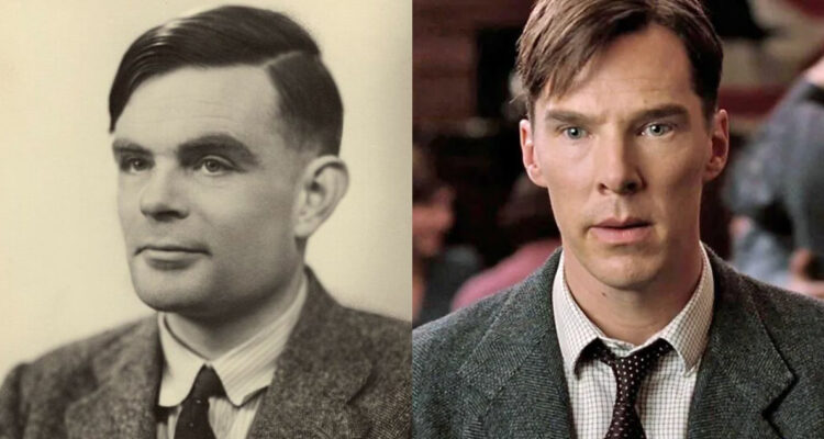 Foto de Alan Turing en la vida real y en la película