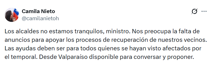Alcaldesa de Valparaíso por dichos de ministro Alvarado por sistema frontal