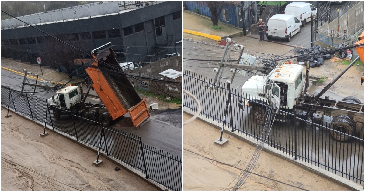 Camión tolva derribó postes en Quilpué