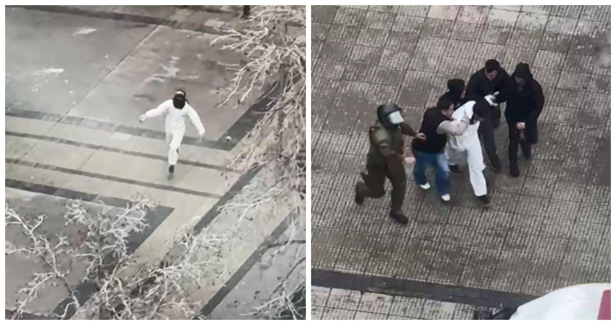 Capturan a overol blanco durante incidentes con bombas molotov en inmediaciones del Instituto Nacional