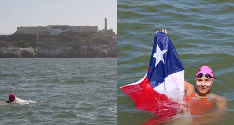 Carmen Ortega nadadora en su travesía en San Francisco