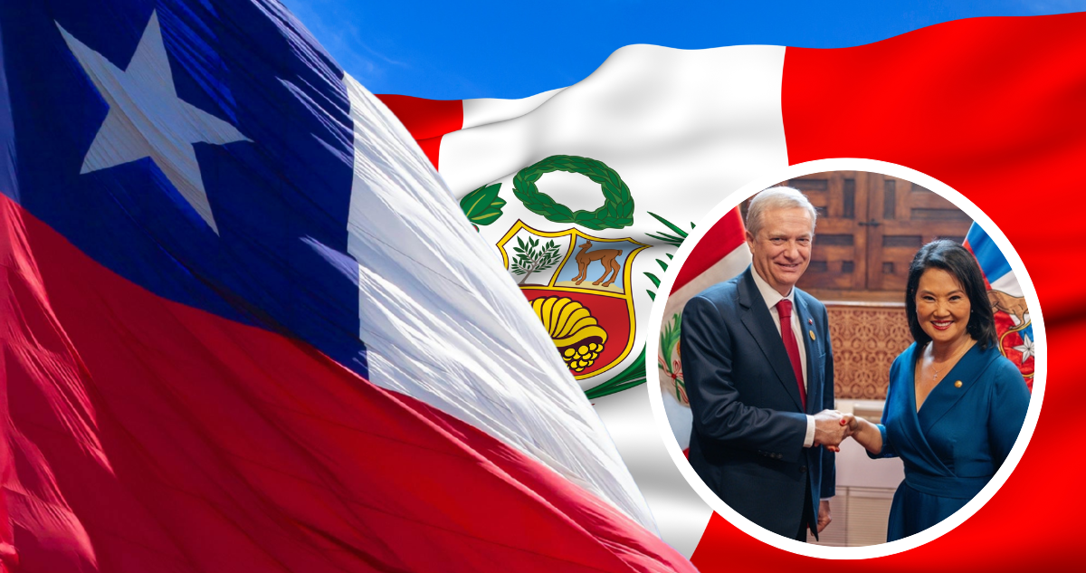 Banderas de Chile y Perú. Presidente Kast y Presidenta Fujimori.