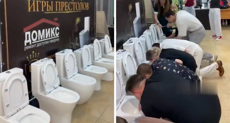 Concurso de beber agua desde inodoro en Rusia
