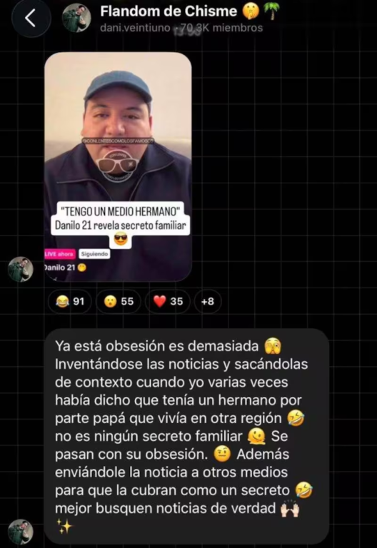 Reacción de Danilo 21 a supuesto "secreto familiar"