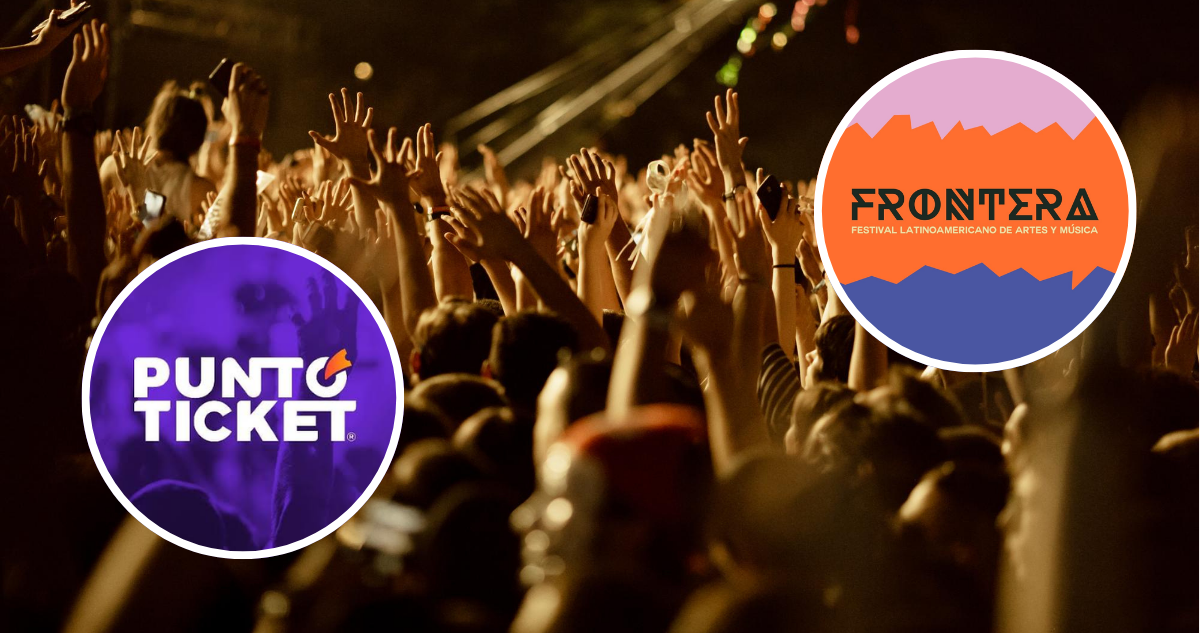 Publico en un festival junto a logos del festival Frontera y PuntoTicket
