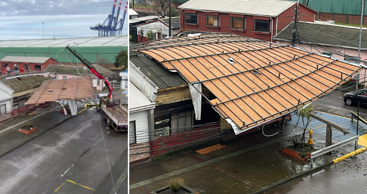 Retiran techo de edificio del SLEP Andalién Costa que cayó sobre vivienda en Coronel: pesa 5 toneladas