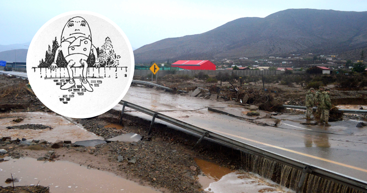 Militares en ruta que une La Serena con Ovalle durante sistema frontal. Y dibujo de Humpty Dumpty.