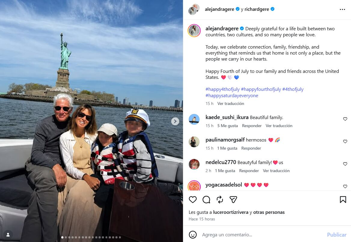 Richard Gere celebra el 4 de julio con su esposa 34 años menor que él: Una exitosa empresaria española