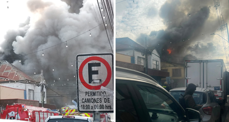 Al menos dos inmuebles afectados deja incendio en el centro de Calbuco