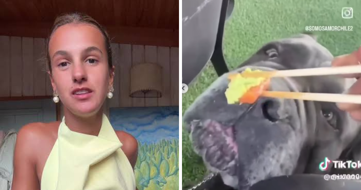 Josefa Sáez y su perro comiendo wasabi