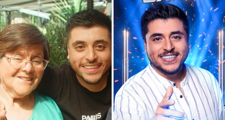 Juan Vera junto a su madre y promocional de Fiebre de Canto