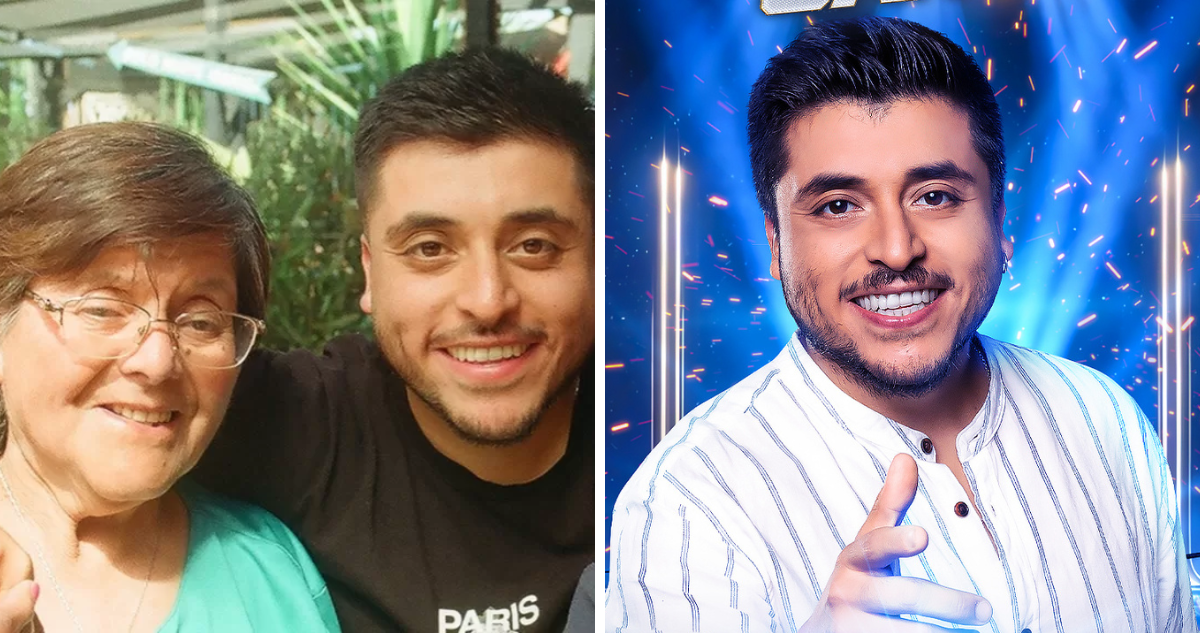 Juan Vera junto a su madre y promocional de Fiebre de Canto