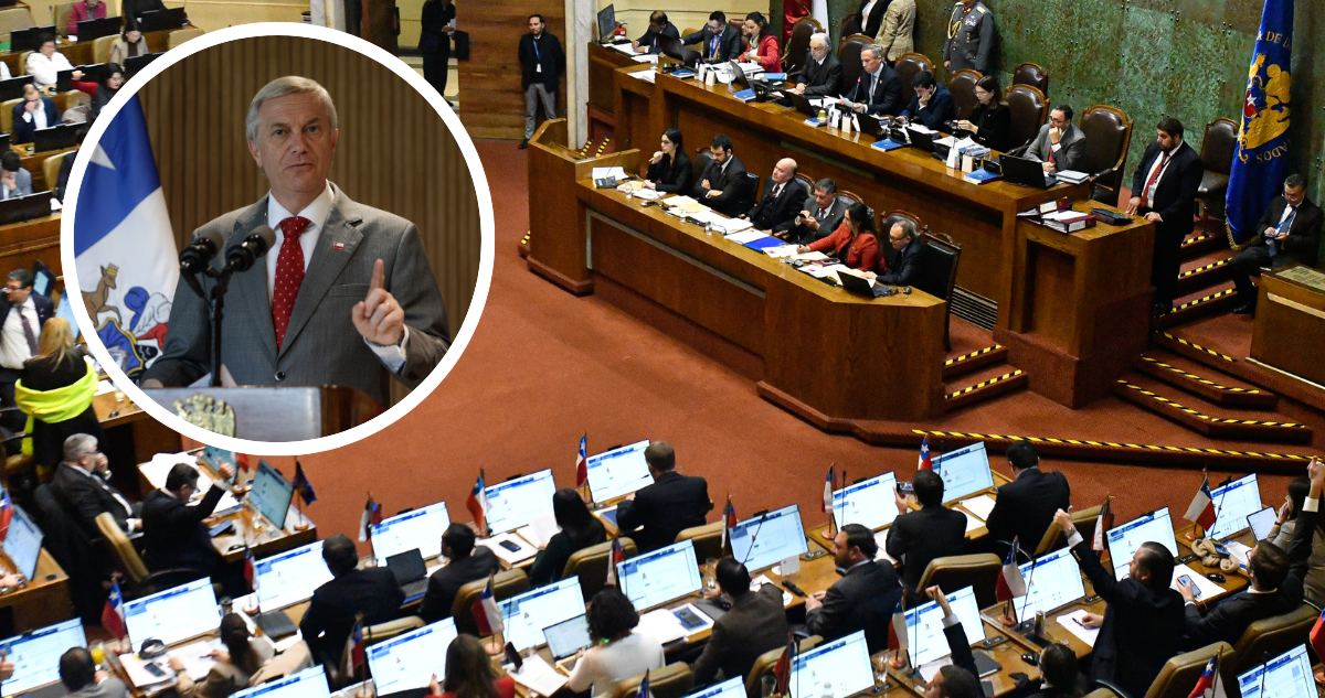 Foto de contexto de parlamentarios en el Congreso. Y foto del presidente de la República.