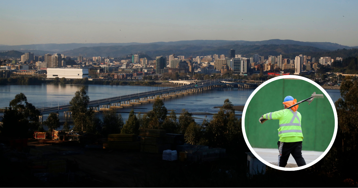Panorámica de Concepción y foto de contexto de trabajador.