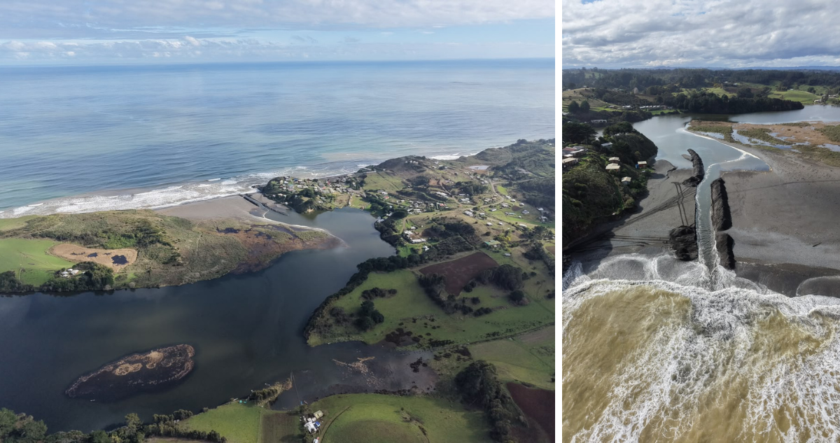 Continúa proceso de desagüe al mar de lago Budi en Puerto Saavedra tras intensas lluvias