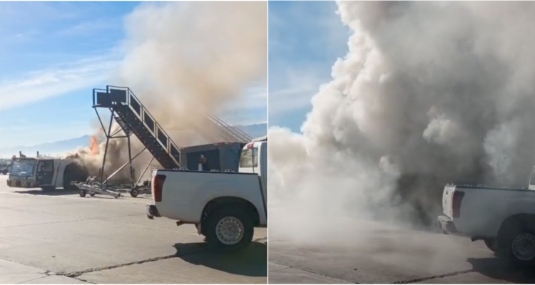 Emergencia en la losa del Aeropuerto de Santiago ante fuego en una maquinaria