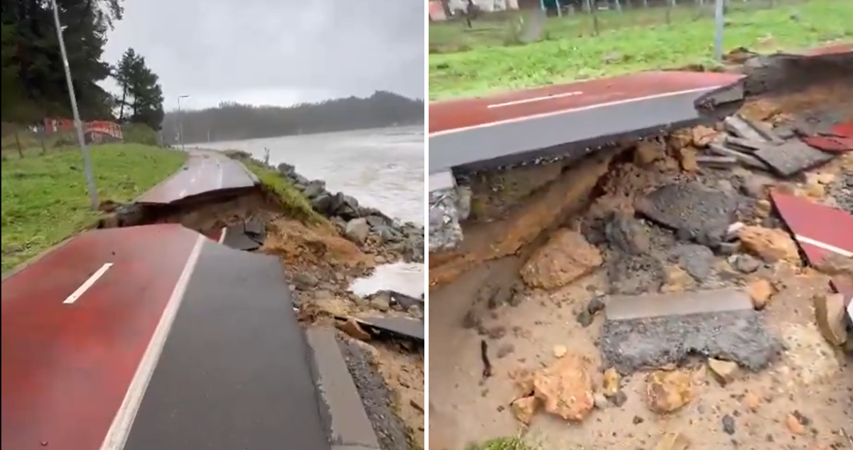 Marejadas provocan colapso de tramo de ciclovía en la costanera de Dichato