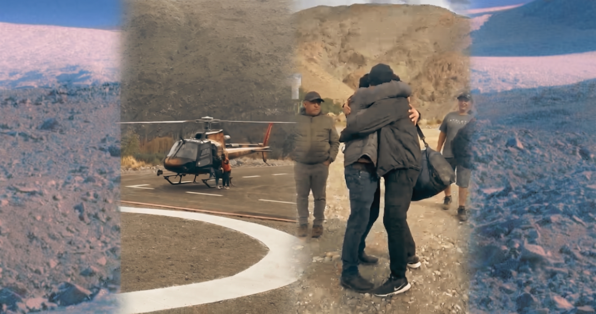 Capturas de video y montaña de fondo.