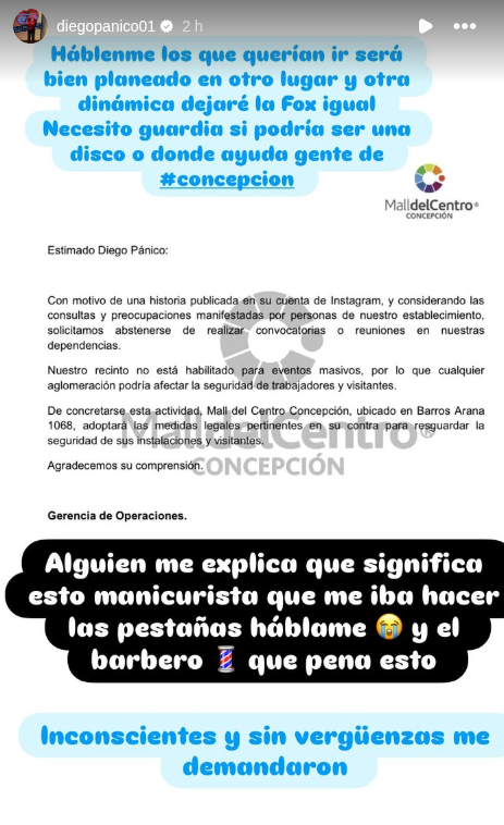 Instagram Storie de Diego Pánico