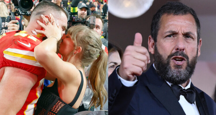 Foto de Taylor Swift y Travis Kelce y una imagen de Adam Sandler