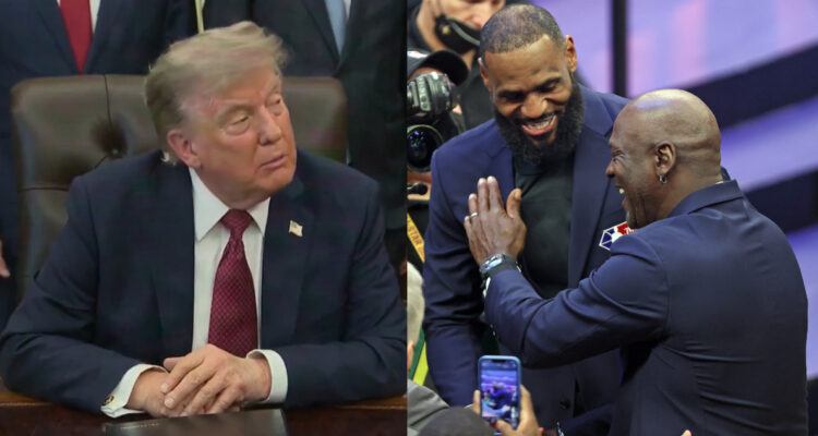 Trump y foto de LeBron James y Michael Jordan como contexto