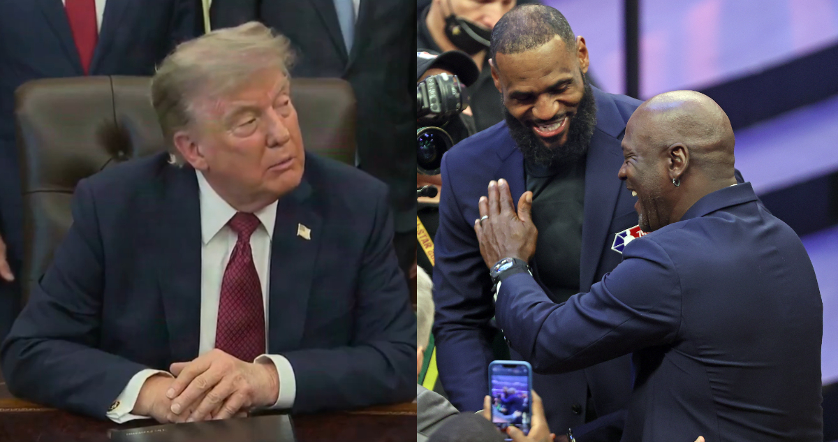 Trump y foto de LeBron James y Michael Jordan como contexto