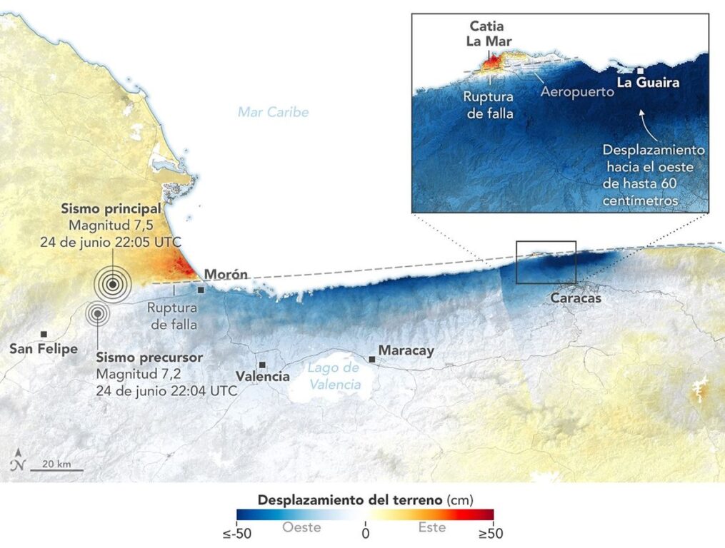 Una falla desplazó hasta 60 centímetros la superficie en Venezuela tras los terremotos, según la NASA