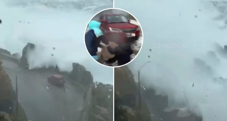 VIDEO | Familia rusa fue impactada por un ola en Concón: observaban marejadas en pleno sistema frontal