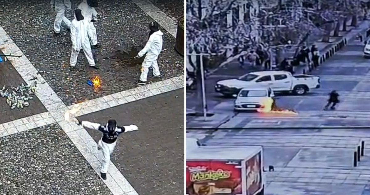 VIDEO | Incidentes en Instituto Nacional: encapuchado estuvo a punto de quemar un auto con dos niños