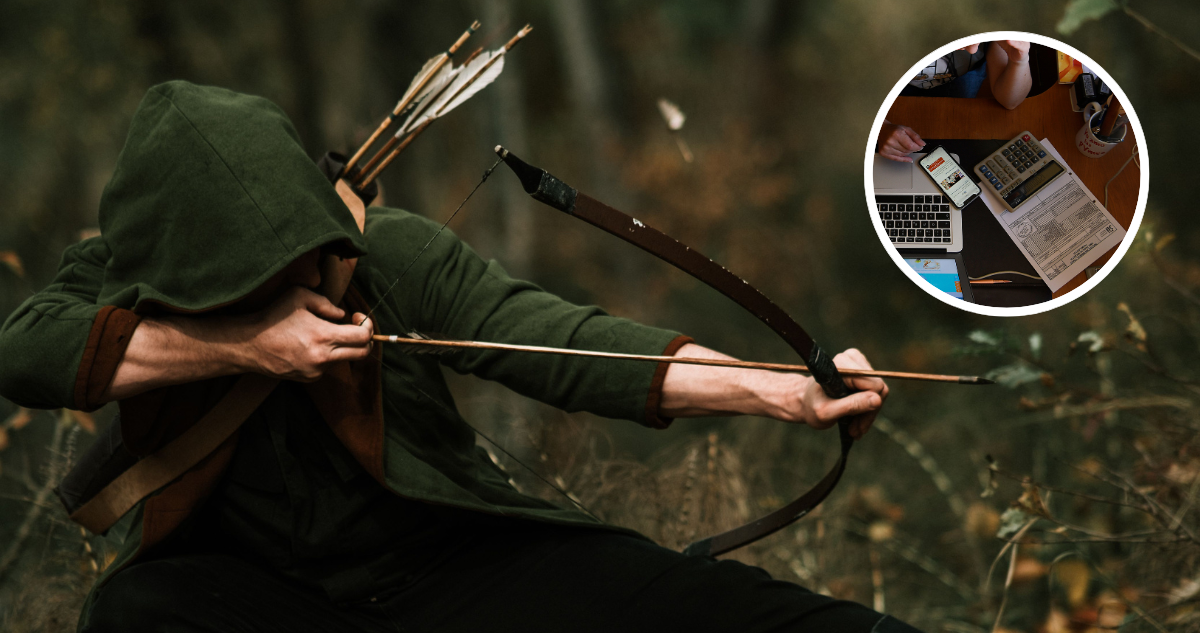 Robin Hood y persona pagando impuestos