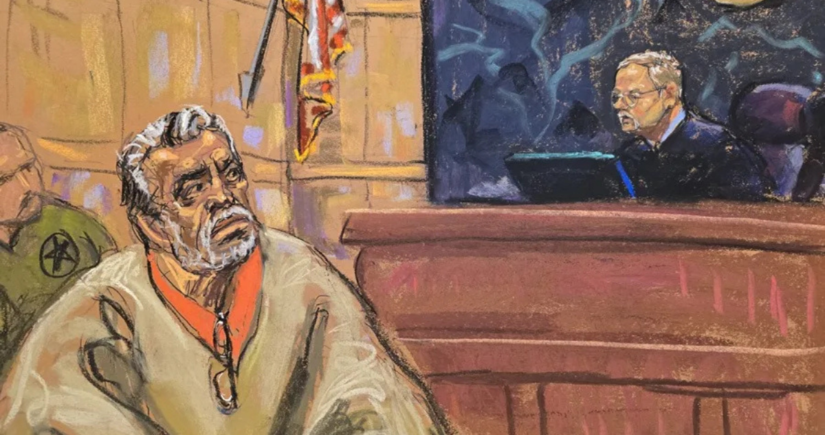 Archivo | Dibujo del juez Brian Cogan (d) frente al narcotraficante mexicano Ismael ‘el Mayo’ Zambada 
