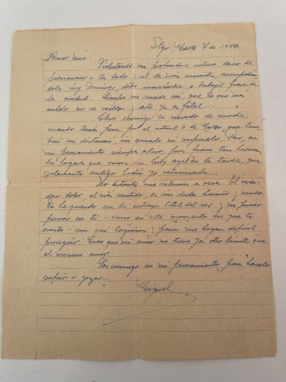 Carta fechada el 7 de marzo de 1954 y firmada por Miguel.