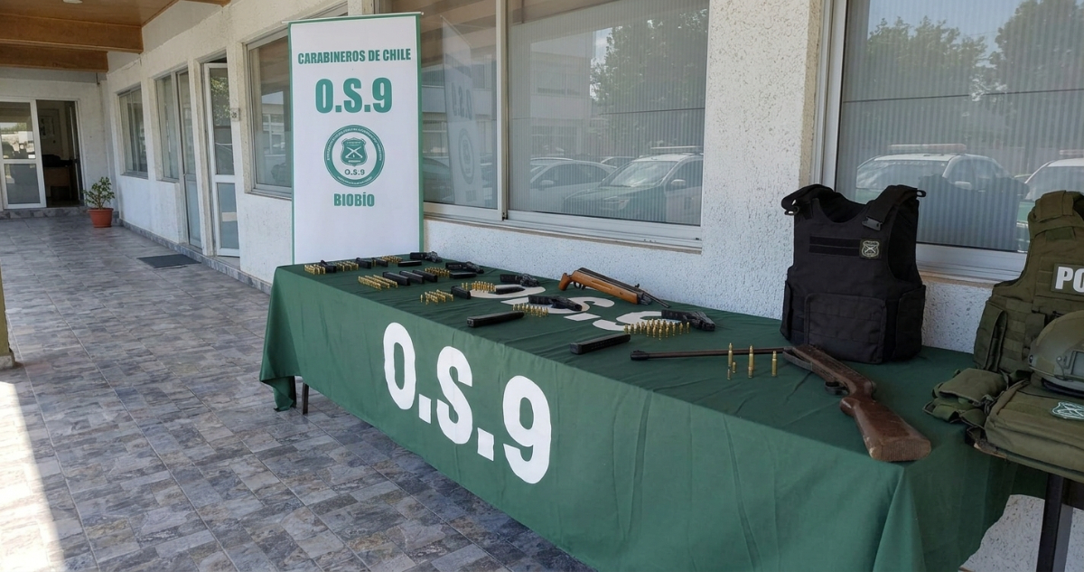 Balacera contra casa en Coronel termina con 4 detenidos y 7 armas incautadas por el OS-9