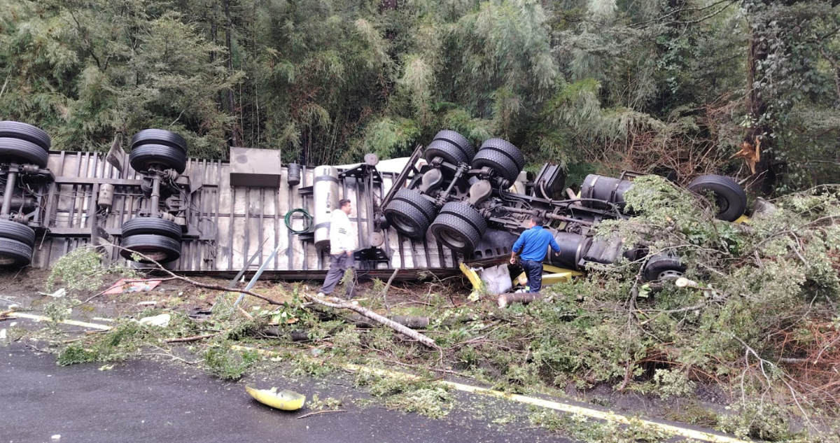 Conductor de camión queda atrapado en cabina tras volcamiento en Ruta Internacional en Puyehue