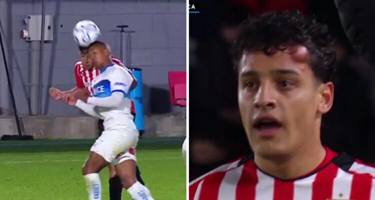 Tiago Palacios sufrió durísimo choque de cabezas con Jhojan Valencia.