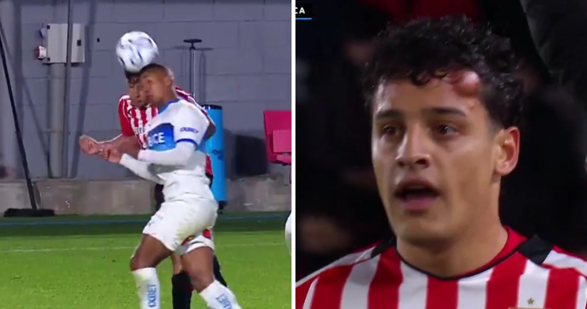 Tiago Palacios sufrió durísimo choque de cabezas con Jhojan Valencia.