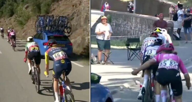 Ciclista Tour de Francia auto asistencia